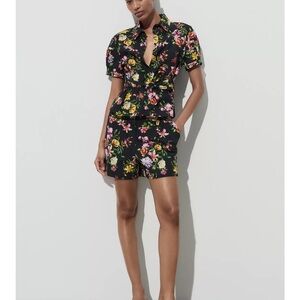 Zara Black Floral Women Shorts